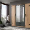 Cork 4-türiger Kleiderschrank Mit Spiegel Plankeneiche / Graphit