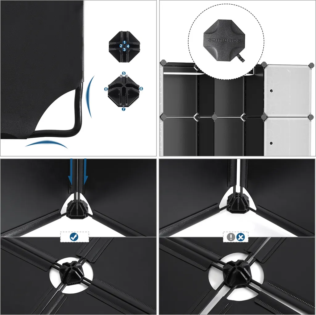 SONGMICS Kleiderschrank Garderobenschrank Garderobe Mit 2 Stangen Und 12 Fächern 178 X 143 X 36 Cm Stabiler Schrank, Steckregalsystem Schwarz LPC30H – Bild 5