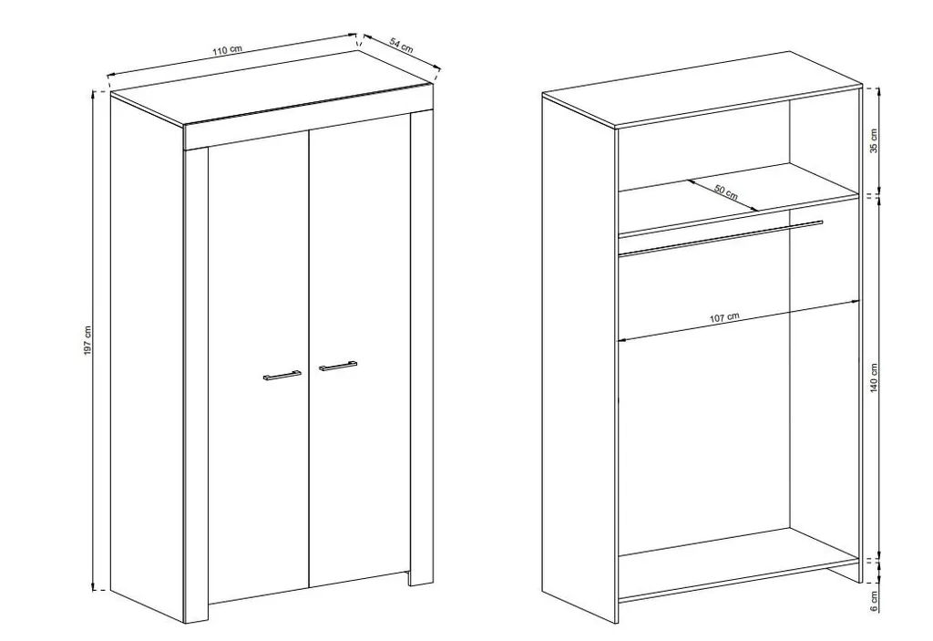 GRAINGOLD Kleiderschrank 110cm Slow - Funktioneller Kleiderschrank, Drehtürenschrank, Kleiderstangen, Schlafzimmerschrank Mit 2 Türen - Hellbraun – Bild 2