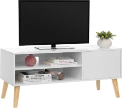 VASAGLE Lowboard 110 X 40 X 49,5 Cm Im Skandinavischen Stil, TV-Regal, TV Schrank Fernsehtisch, Fernsehschrank, Weiß LTV09WT