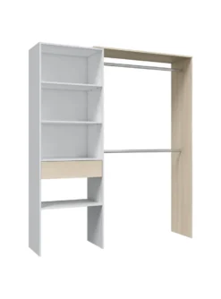 Miramar Kleiderschrank, Struktur Für Begehbaren Kleiderschrank, Offener Kleiderschrank Ohne Türen, Begehbarer Kleiderschrank, 158x40h187 Cm, Weiß Und Eiche