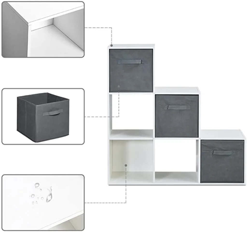 Meerveil Treppenregal, Bücherregal 6 Fächer Spanplatte Modern Für Wohnzimmer Arbeitszimmer Büro,90,5 X 90,5 X 29 Cm, Weiß – Bild 6