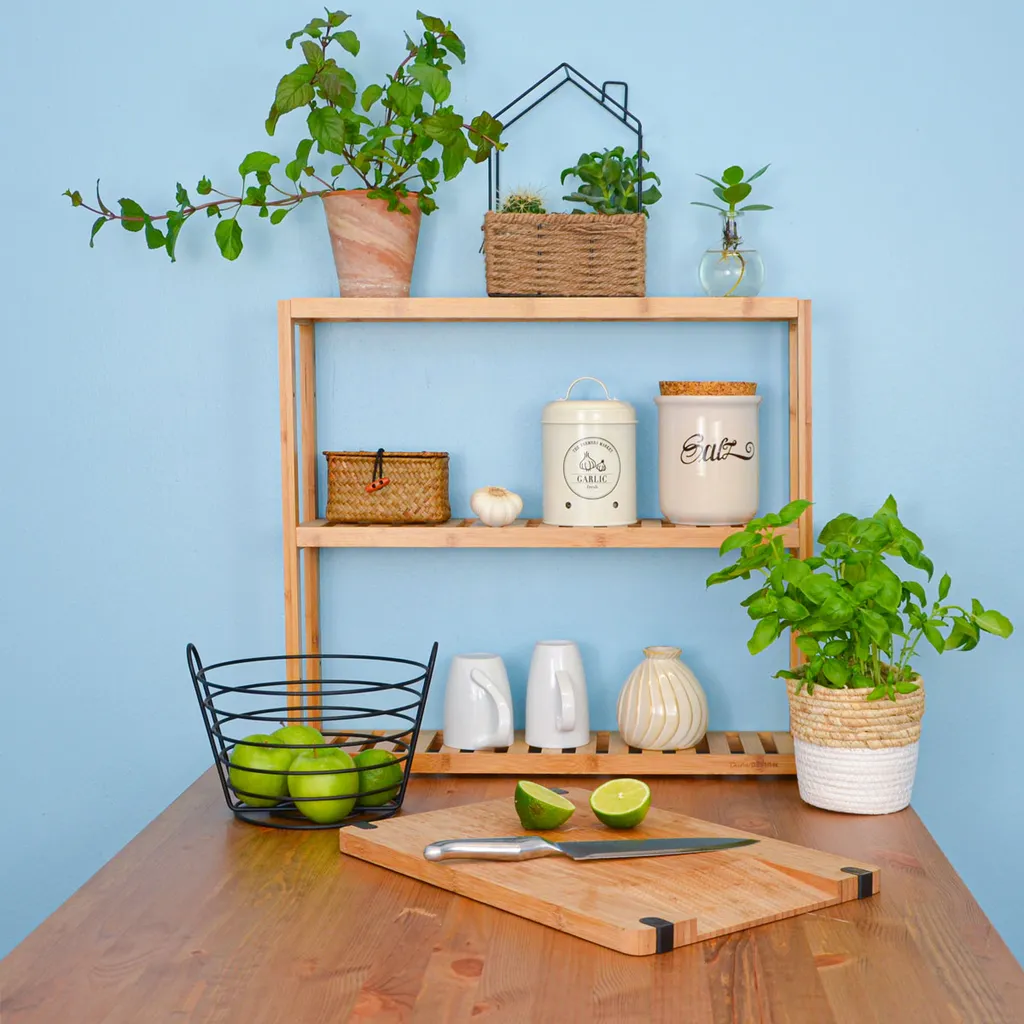 Bambus Wandregal - 60x54x15cm - Bad Küche Hängeregal Holz - Badregal Küchenregal – Bild 2