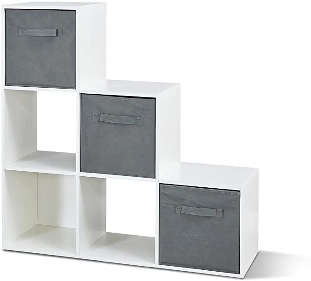 Meerveil Treppenregal, Bücherregal 6 Fächer Spanplatte Modern Für Wohnzimmer Arbeitszimmer Büro,90,5 X 90,5 X 29 Cm, Weiß – Bild 4