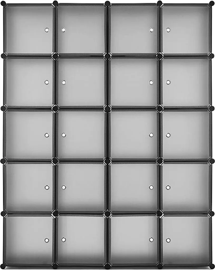 Meerveil Kunststoff Kleiderschrank Garderobenschrank Steckregal DIY Modular Schrank Regalsystem Mit 2 Kleiderstange (Halbtransparent Grau, 20-Kubus) – Bild 5