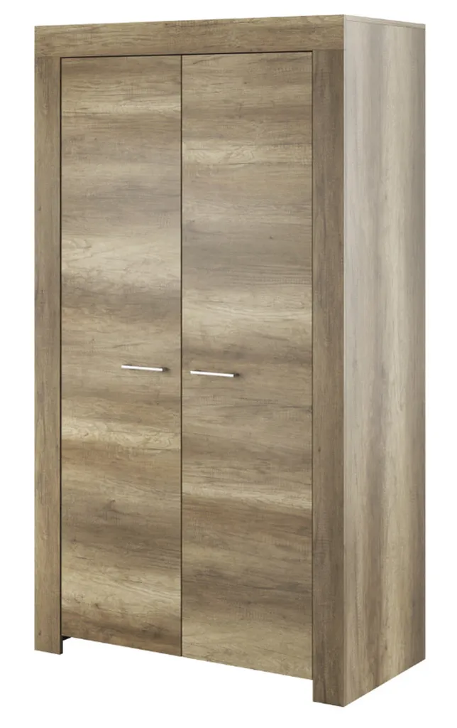 GRAINGOLD Kleiderschrank 110cm Slow - Funktioneller Kleiderschrank, Drehtürenschrank, Kleiderstangen, Schlafzimmerschrank Mit 2 Türen - Hellbraun