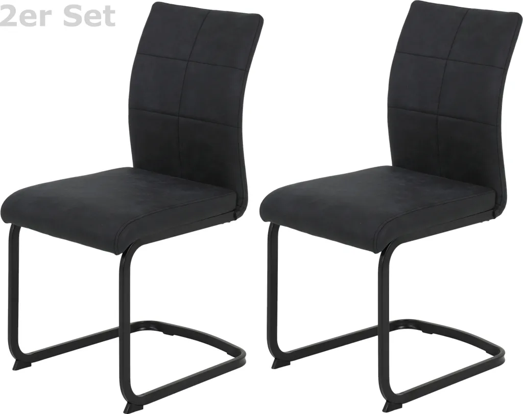 2er Set Esszimmerstuhl Pia-Bezug Microfaser Anthrazit-Metallgestell Vierkantrohr-42cm Breit