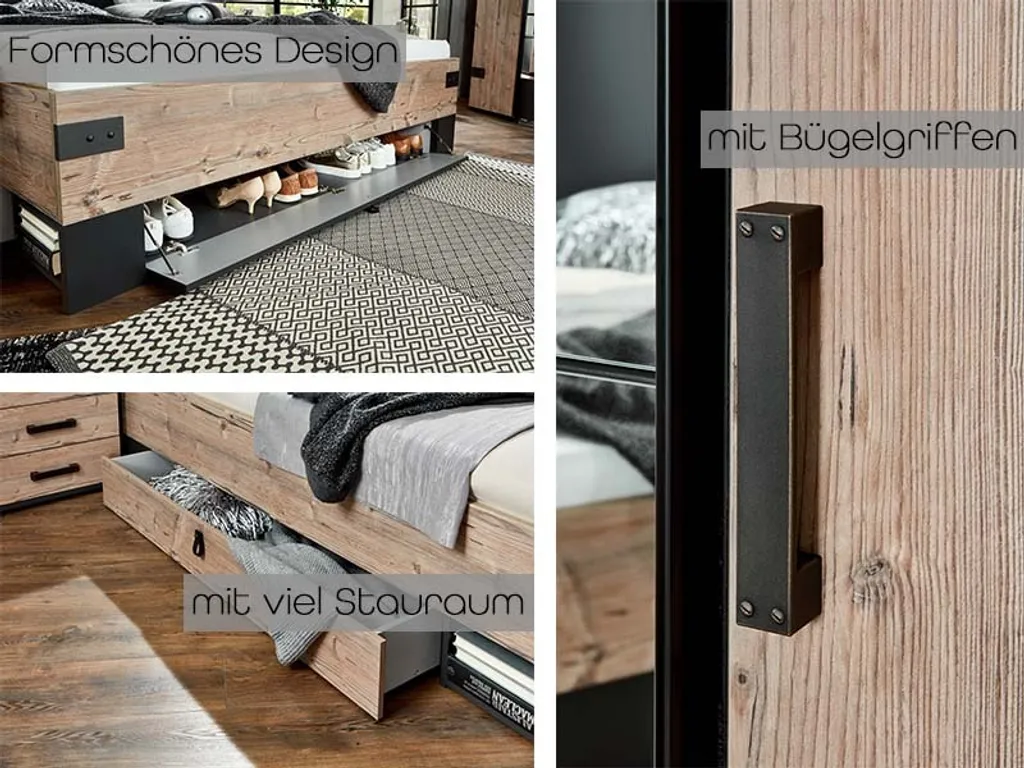 Stockholm 5-türiger Kleiderschrank Mit Spiegel Plankeneiche / Grau – Bild 3