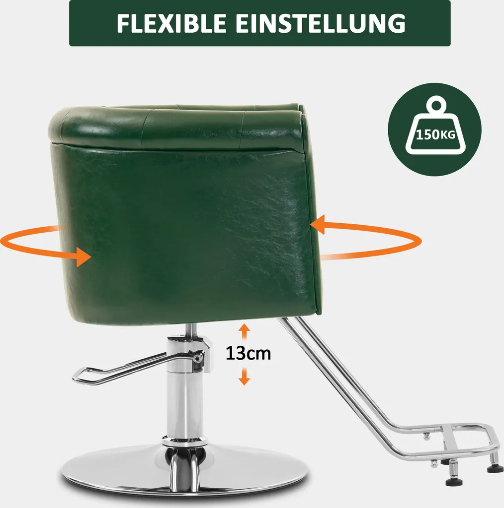 Barberpub Hydraulischer Friseurstuhl, Friseursessel Bedienungsstuhl Höhenverstellbar, Barber Chair Drehstuhl Schönheitssalon-stuhl Friseureinrichtung, Kunstleder, 3807 (Grün) – Bild 2