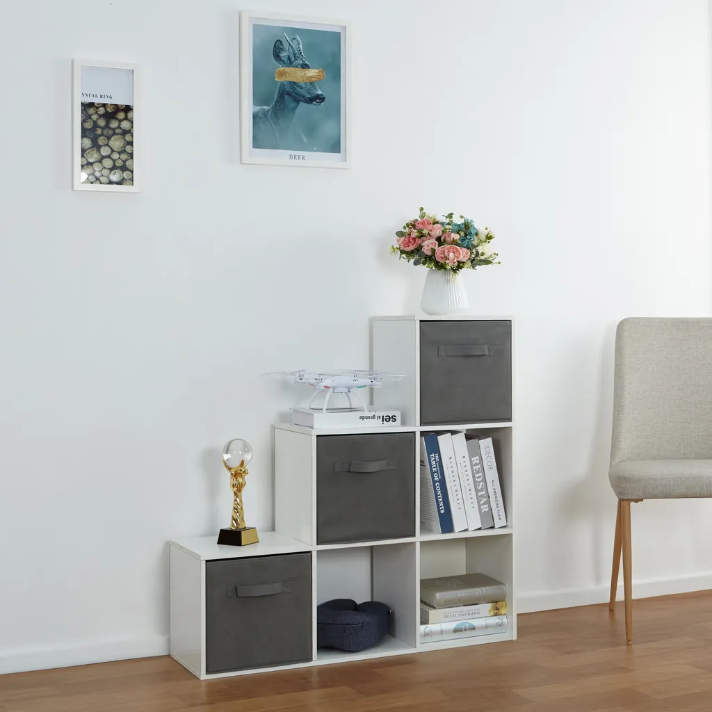 Meerveil Treppenregal, Bücherregal 6 Fächer Spanplatte Modern Für Wohnzimmer Arbeitszimmer Büro,90,5 X 90,5 X 29 Cm, Weiß – Bild 2