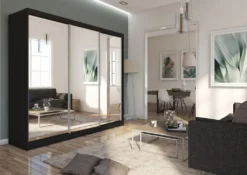 FURNIX Kleiderschrank DARLENE 240 Mit Schiebetüren Und Spiegeltür Schwarz