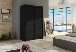 Schwebetürenschrank FLORIA I, Schiebeschrank, Schibetürenschrank, Kleiderschrank, 120x200x58, Schwarz Matt