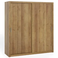 GRAINGOLD Schwebetürenschrank 200 Cm Bino - Moderner Kleiderschrank, Schrank - Garderobe - Kleiderschrank Für Schlafzimmer Mit Schiebetüren - Gold Eiche