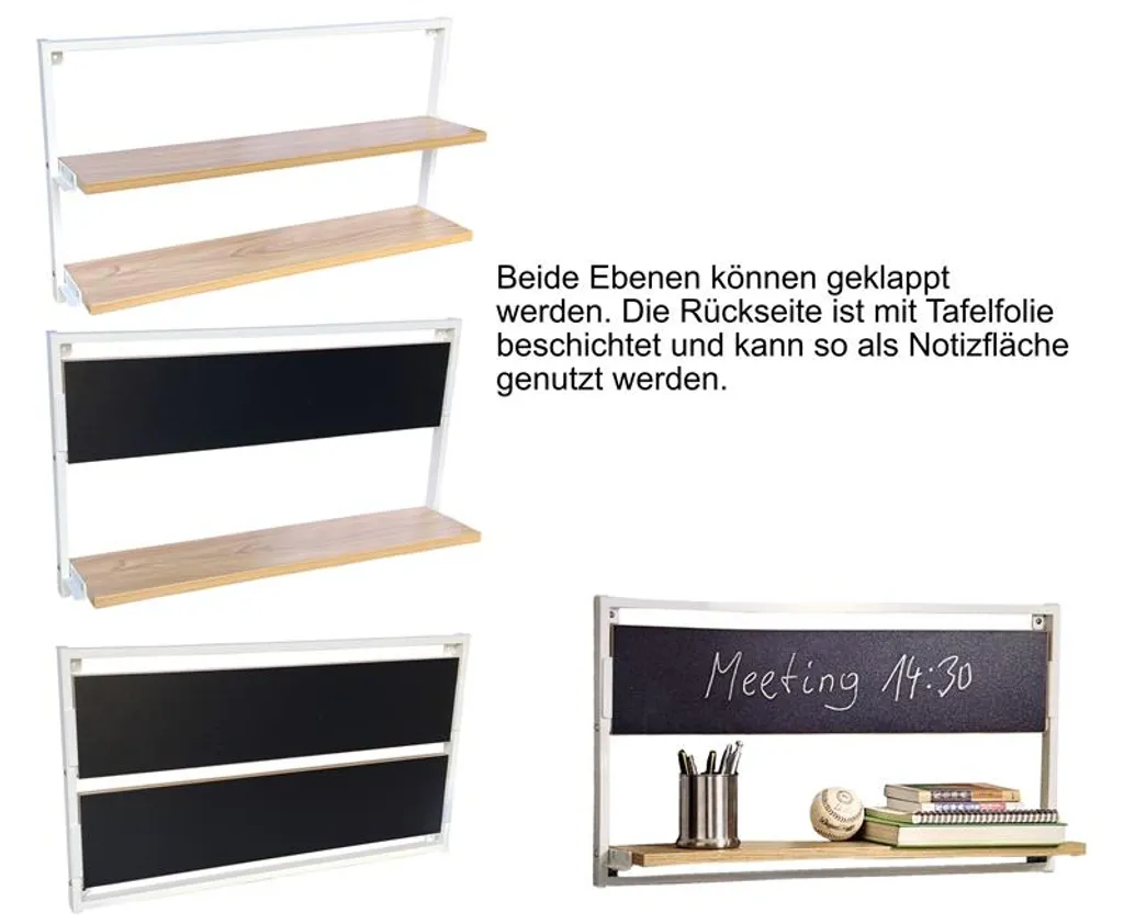 Wandregal Mit 2-facher Verwendungsmöglichkeit, Als Regal Und Als Kreidetafel (Memoboard) (weiß, Ca. 65 × 36 × 15 Cm Mit 2 Böden) – Bild 4