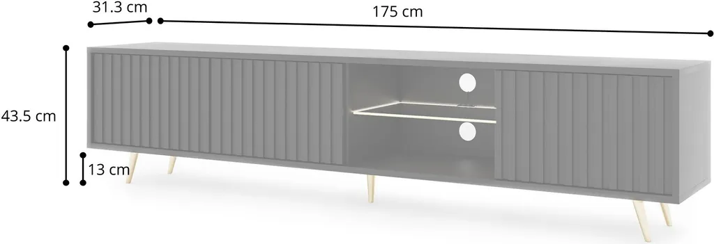 Selsey TV-Lowboard Bello Schwarz Mit Weißer LED-Beleuchtung Lamellenfront Goldene Füße 175 Cm Breit – Bild 5