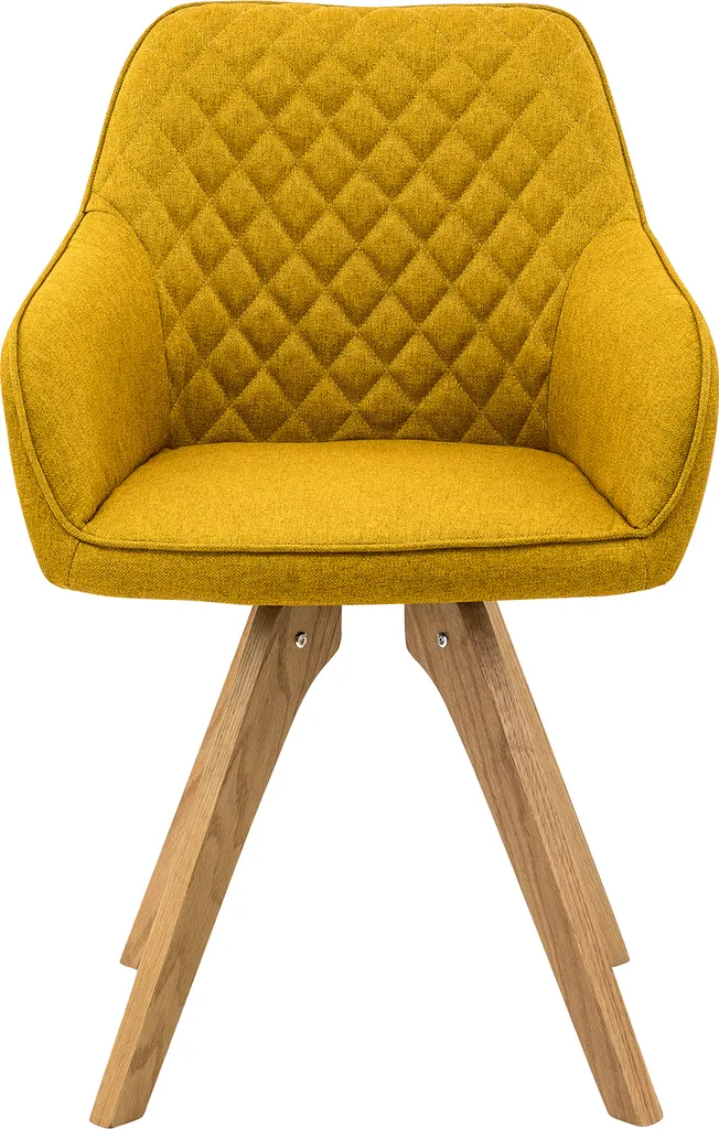 SalesFever Polsterstuhl 2er Set Mit Armlehnen | Bezug Textil | Gestell Eichenholz Massiv | Rautensteppung Im Rückenbereich | B 59 X T 61 X H 88 Cm | Curry-gelb – Bild 3