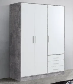 Möbelando Kleiderschrank Schlafzimmerschrank Holzschrank Schrank Schlafzimmer Babbette I Beton/Weiß