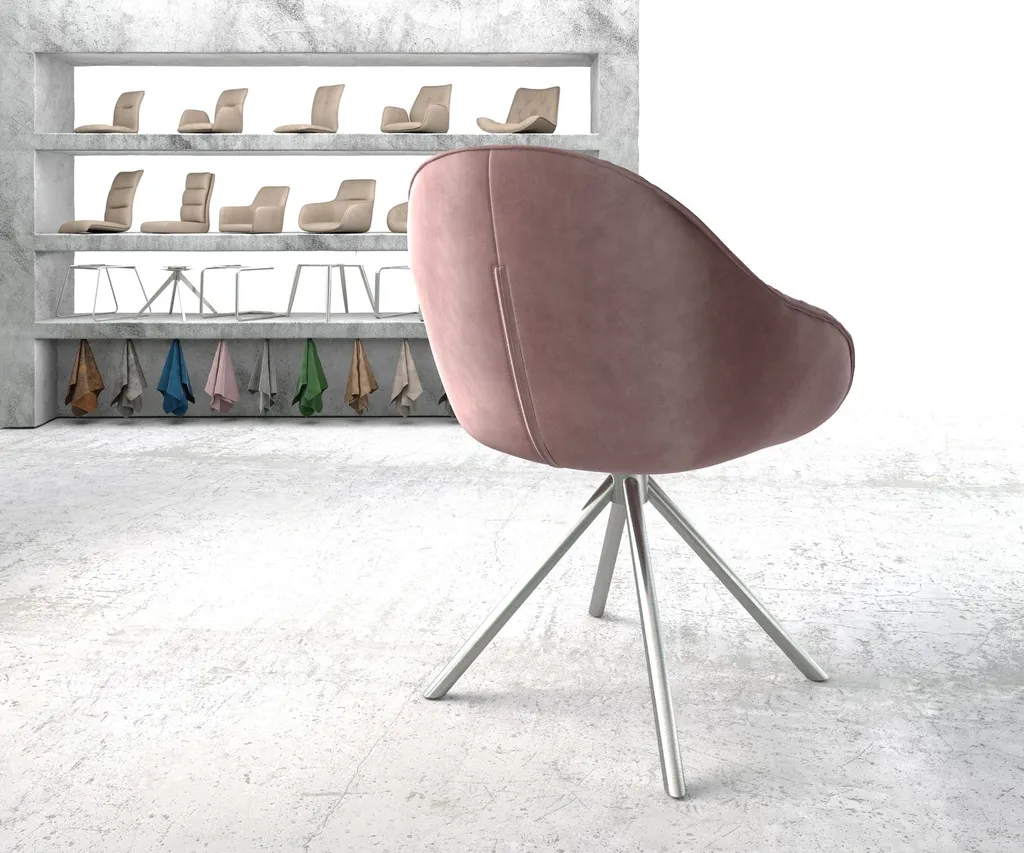 DELIFE Drehstuhl Gaio-Flex Mit Armlehnen Samt Rosé Kreuzgestell Rund Edelstahl 180° Drehbar – Bild 3