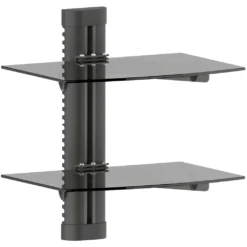 DeleyCON Multimedia Wandregal Glasregal Für DVD Blu-Ray Player Hi-Fi Receiver Spielekonsolen Wandhalterung Glasablage Multimedia Regal 2X Sicherheitsglas