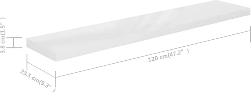 VidaXL Schwebendes Wandregal Hochglanz-Weiß 120x23,5x3,8 Cm MDF – Bild 7