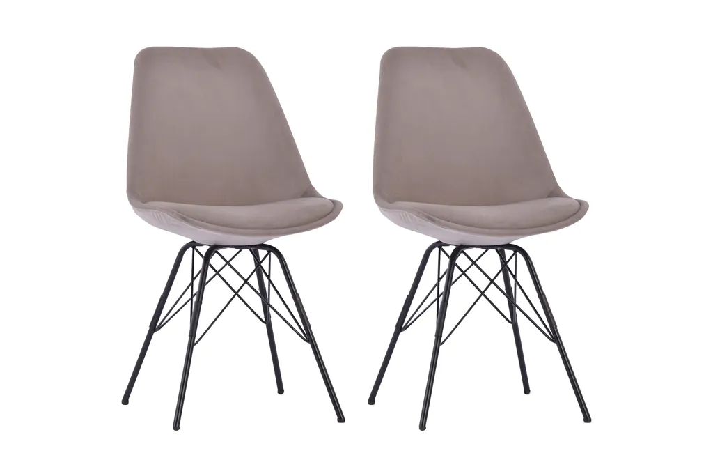 HOMEXPERTS Esszimmerstuhl Ursel 2er-Set, Metall Schwarz, Samt Hellgrau