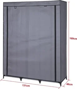 Stoffkleiderschrank Kellerregal Faltkleiderschrank STEVEN, Mit 1 Kleiderstange Und 9 Regalfächern, Inkl. Schutzhülle In Grau - 7 Verschiedene Aufbauvarianten