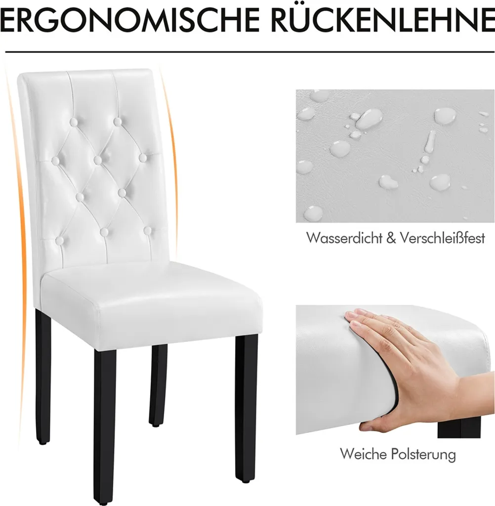 Yaheetech Esszimmerstühle 2er Set Küchenstuhl Polsterstuhl Mit Hoher Rückenlehne, Beine Aus Massivholz, Gepolsterte Sitzfläche Aus Kunstleder Weiß – Bild 6