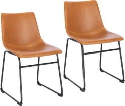 SVITA HARRY 2er Set Esszimmerstühle Metallbeine Kufengestell Kunstleder Cognac