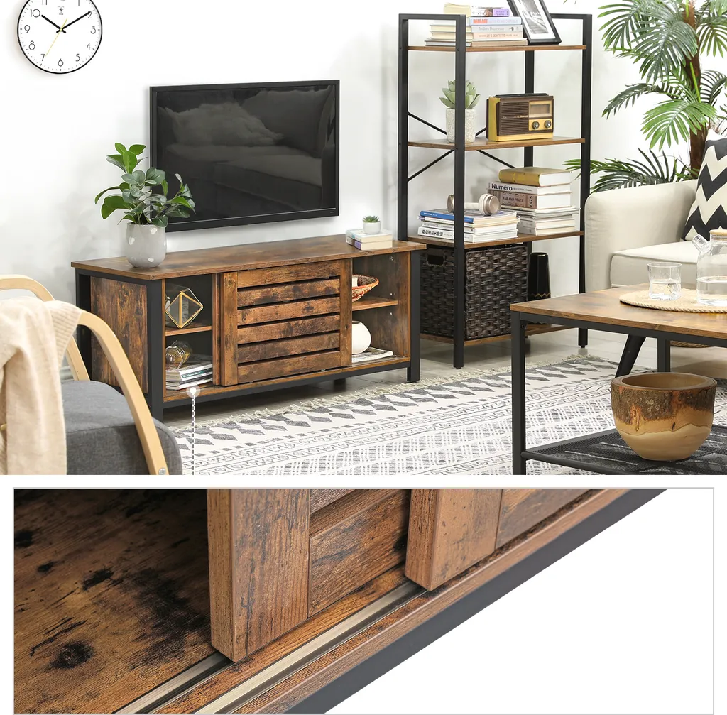 VASAGLE TV Schrank Fernsehtisch 2 Schiebetüre TV Lowboard Mit 2 Regalebenen 110 X 40 X 45 Cm Vintage In Industrie-Design LTV41BX – Bild 5