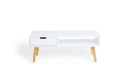 LIFA LIVING Fernsehtisch Lowboard Weiss Mit Schublade, Vintage TV Schrank TV Board Holz, Couchtisch Wohnzimmertisch Für Flachbildschirm Fernseher Konsole, 40x100x40