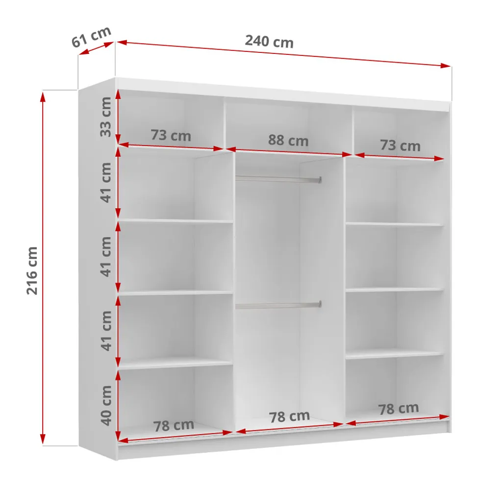 Grece - Flurschrank - Kleiderschrank Mit Spiegel - Schwebetürenschrank - Wardrobe - 240 Cm Grau – Bild 2