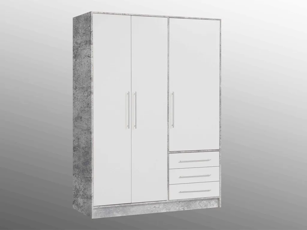 Kleiderschrank Drehtürenschrank JUPITER Betonoptik Weiß 145 Cm - Die Möbelfundgrube – Bild 2