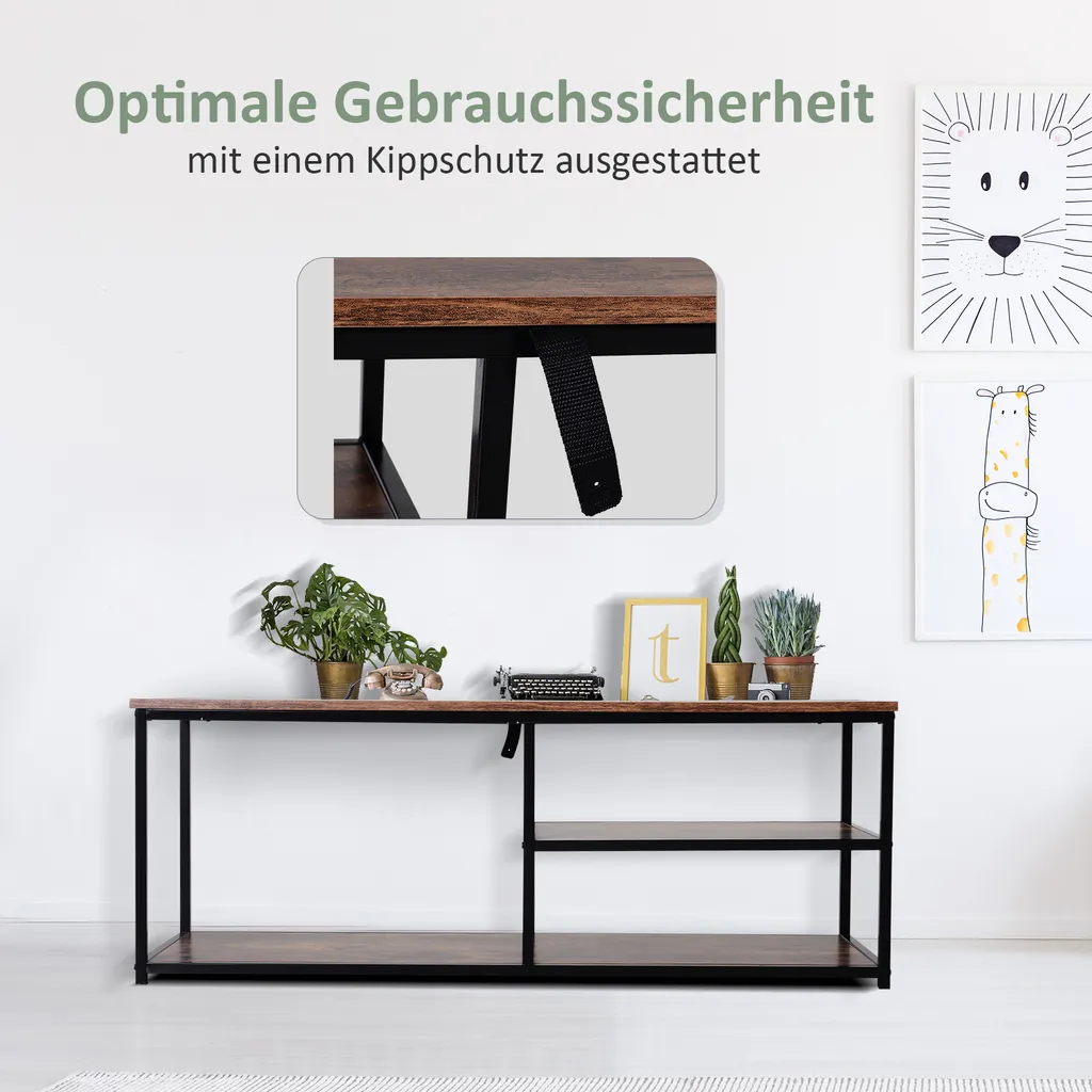 HOMCOM TV Schrank Lowboard TV-Regal Im Industrie-Design 3-stufig Spanplatte Natur 120 X B40 X H45 Cm – Bild 6