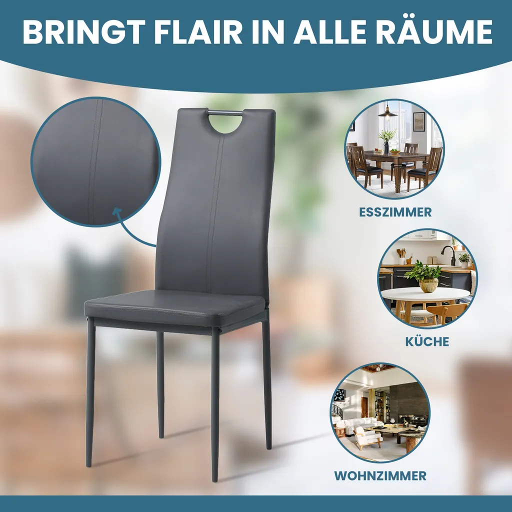 Albatros Esszimmerstühle SALERNO 6er Set, Grau - Edles Italienisches Design, Polsterstuhl Kunstleder-Bezug, Modern Und Stilvoll Am Esstisch - Küchenstuhl, Stuhl Esszimmer Hohe Belastbarkeit – Bild 4