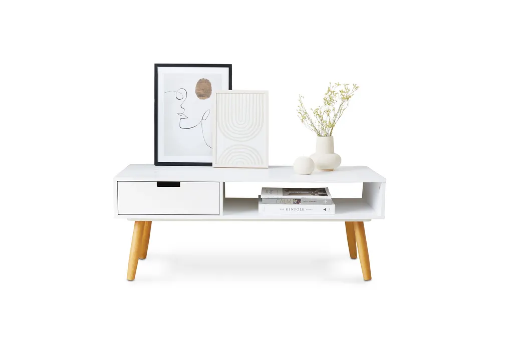 LIFA LIVING Fernsehtisch Lowboard Weiss Mit Schublade, Vintage TV Schrank TV Board Holz, Couchtisch Wohnzimmertisch Für Flachbildschirm Fernseher Konsole, 40x100x40 – Bild 3