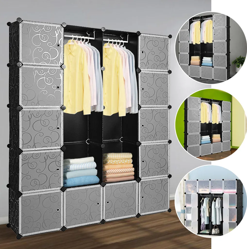 EINFEBEN 20 Wuerfel Schrank Regalsystem Kleiderschraenke Kleiderschrank Kleiderschränke Schwarz Kunststoff Garderobenschrank DIY Einfach Zu Montieren Offener Garderobe Fuer Buecher Spielzeug Handtuecher – Bild 4