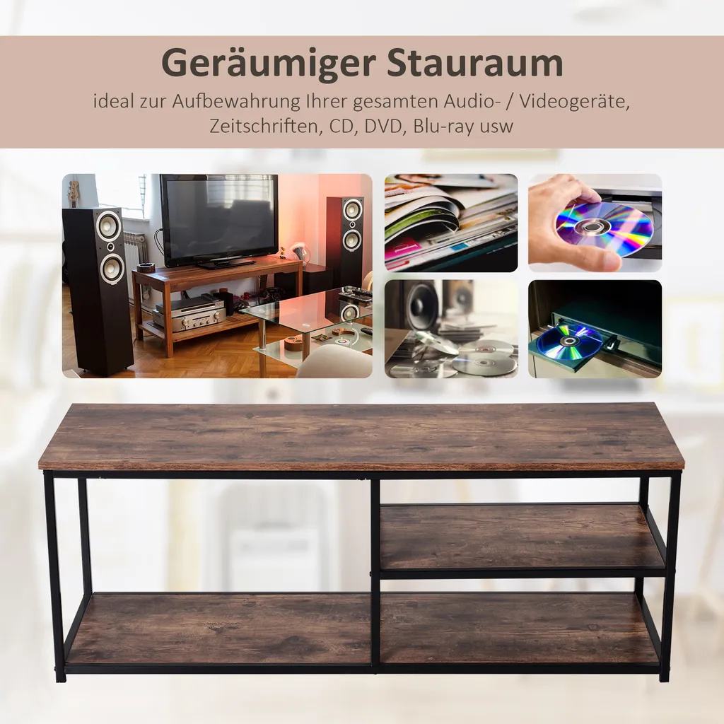 HOMCOM TV Schrank Lowboard TV-Regal Im Industrie-Design 3-stufig Spanplatte Natur 120 X B40 X H45 Cm – Bild 3