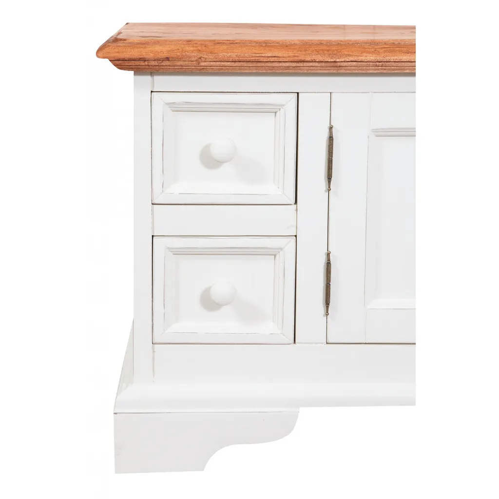 Tv Schrank 150x51x56 Cm, Tv Möbel Massivholz, Weiß/Holz – Bild 7