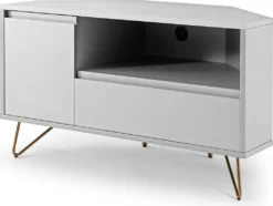 SalesFever Eck TV-Lowboard Aus MDF | Mit Tür, Klappfach Und Offenem Fach | Beine Metall Mit Messinglegierung | B 100 X T 50 X H 58 Cm | Weiß