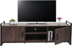 TV-Rack HWC-F58, Fernsehtisch Lowboard, Industrie-Design 3D-Struktur Staufach Braun 45x140x40cm