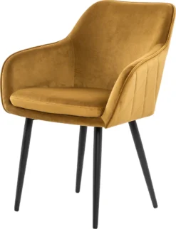 SalesFever Esszimmerstuhl | Stoffbezug In Samt-Optik | Höhenverstellbares Metallgestell | Diamantsteppung | B 61 X T 60 X H 85 Cm | Senfgelb – Schwarz