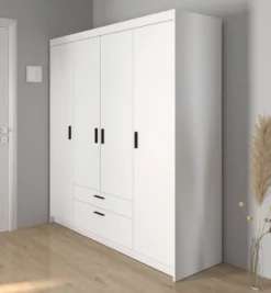 FURNIX Kleiderschrank ELIZA Schrank 176,3 Cm 4-türig Mit 2 Schubladen 2 Kleiderstangen Weiss