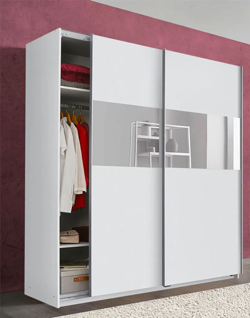Schwebetürenschrank Bramfeld Kleiderschrank 180cm Weiß Weißglas