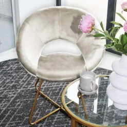 HOME DELUXE - Samtstuhl SELESA Beige Küchenstuhl Polsterstuhl Stuhl