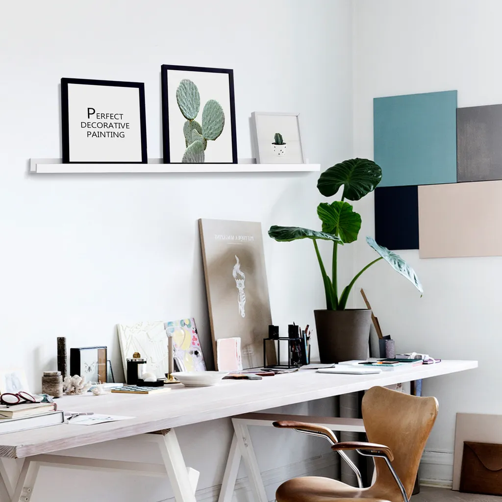 SONGMICS Wandregal Schweberegale,110 X 10 Cm, Modernes Regal Weiß Schweberegale Für Fotorahmen Und Bücher LWS46WT – Bild 6