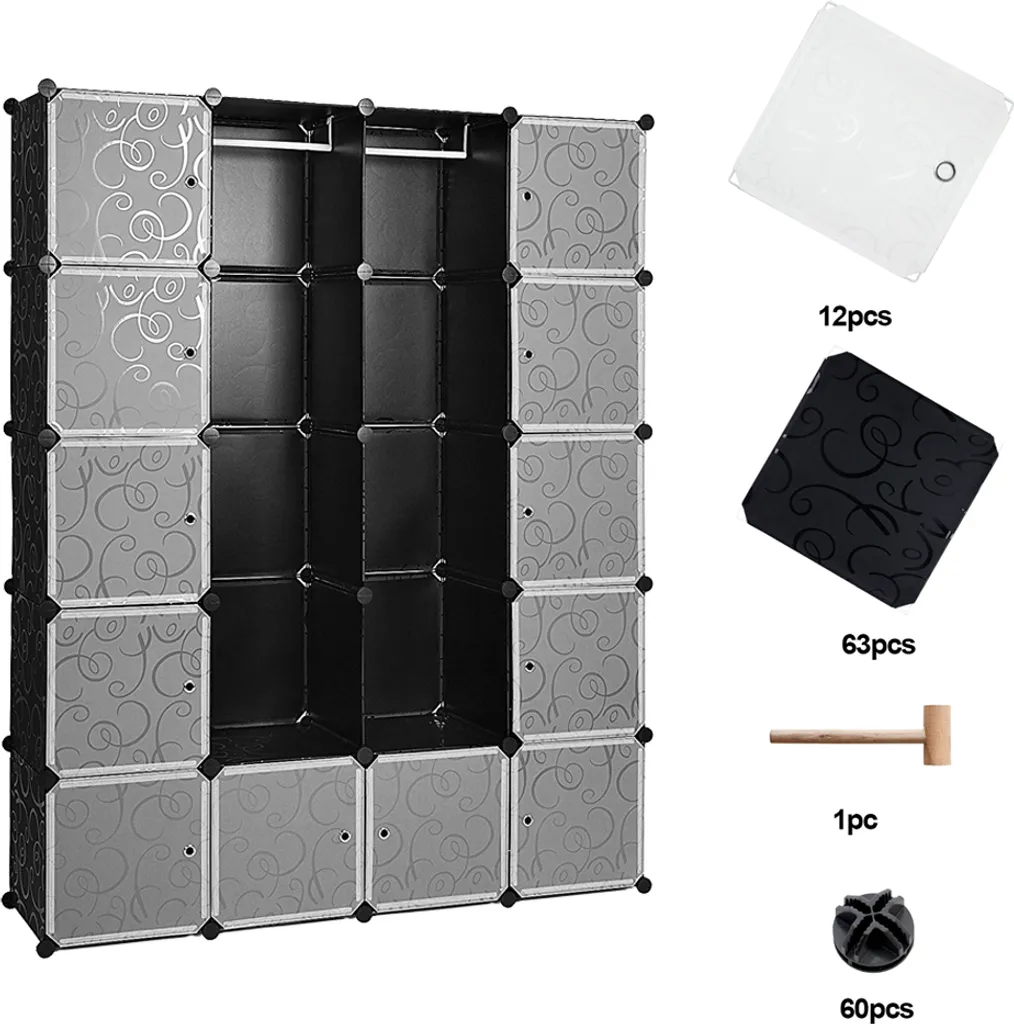 EINFEBEN 20 Wuerfel Schrank Regalsystem Kleiderschraenke Kleiderschrank Kleiderschränke Schwarz Kunststoff Garderobenschrank DIY Einfach Zu Montieren Offener Garderobe Fuer Buecher Spielzeug Handtuecher – Bild 3