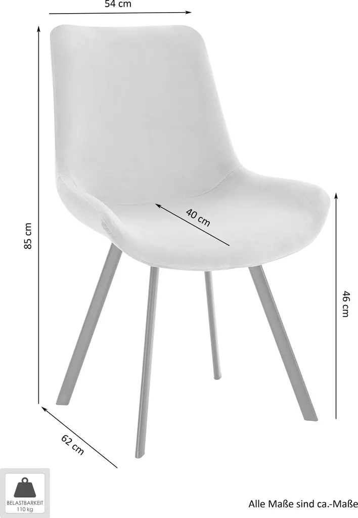 HOMEXPERTS Esszimmerstuhl Rose 2er-Set, Metall Schwarz, Samt Schwarz – Bild 6