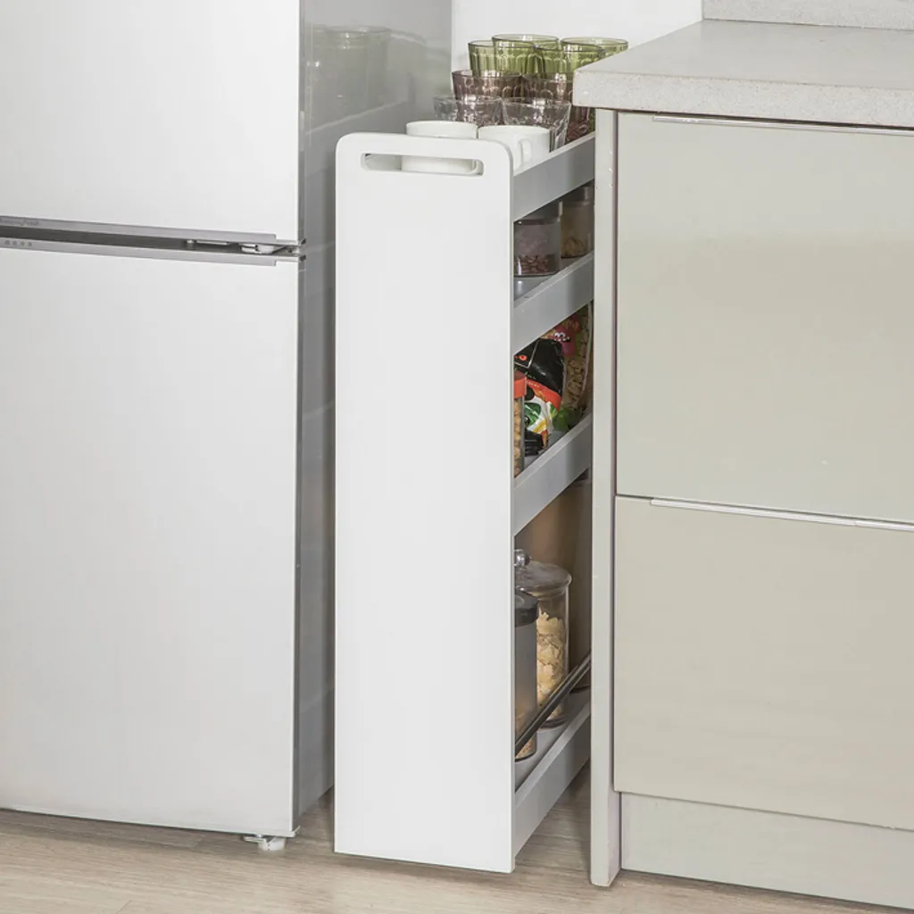 SoBuy Flaschenregal Nischenregal Gewürzregale Mit Rollen Tiefe 18 Cm, NSR01-W – Bild 3