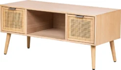 Nordlys - TV-Schrank Aus Massivholz Mit 2 Schubladen Aus Rattan - 100 X 42 X 45 (cm)