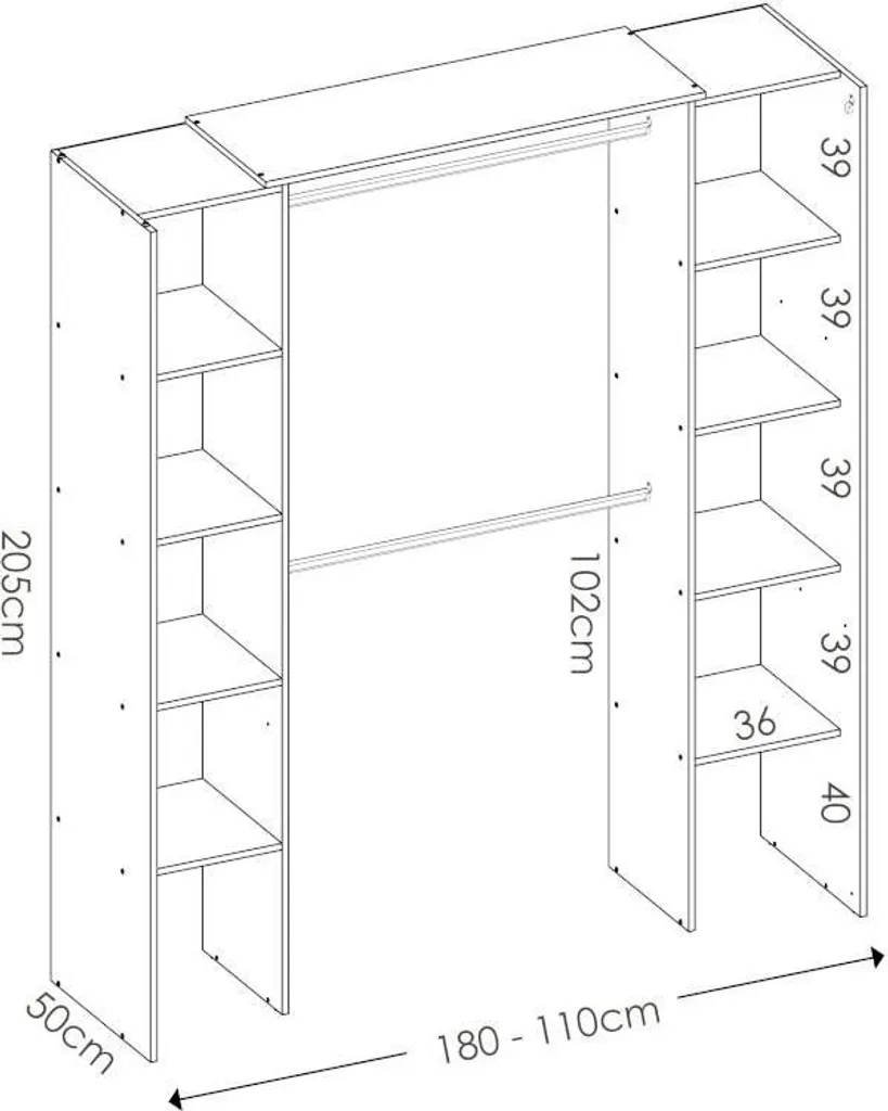 Kleiderschrank Kleiderschranksystem - B. 164/234 Cm - Weiß & Grau - DORIAN – Bild 3